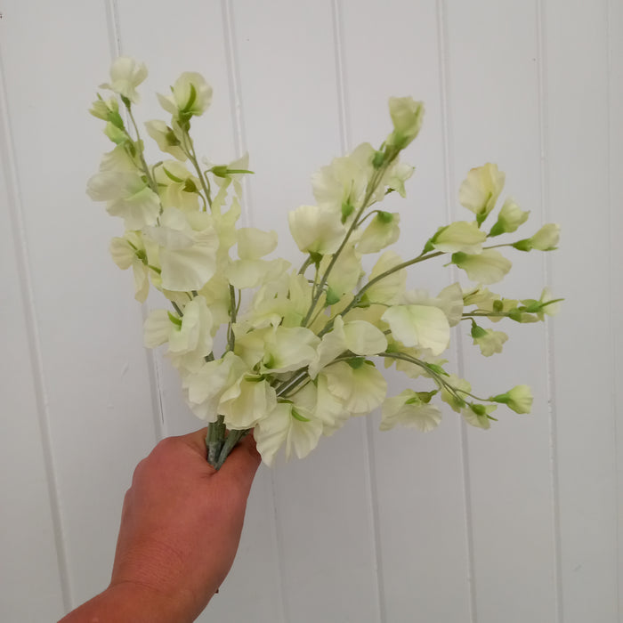 Artificial White Sweet Pea Flower Bouquet - Faux Flower