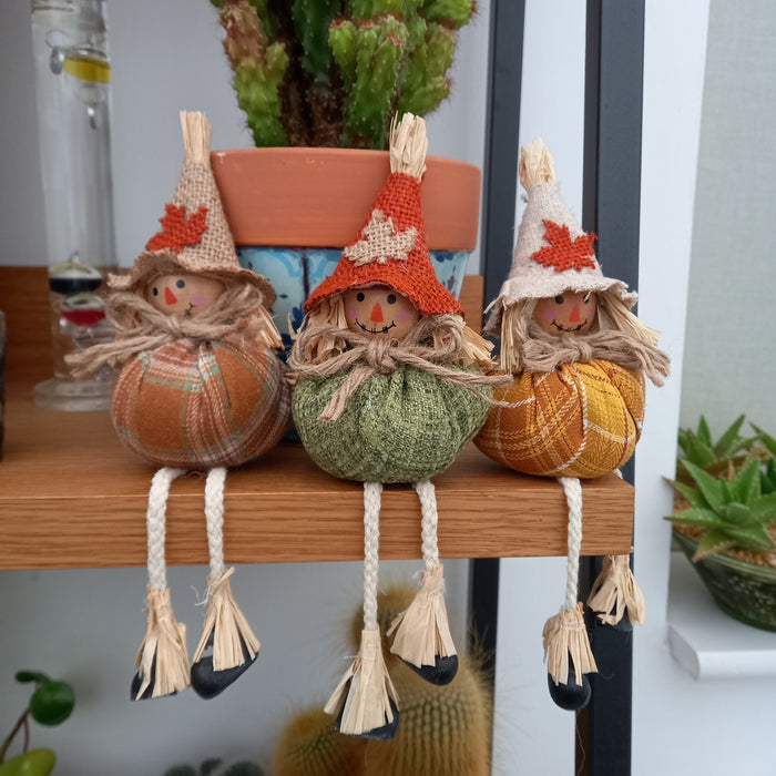 Pumpkin Scarecrow Dangly Legs - Yellow/green/Brown