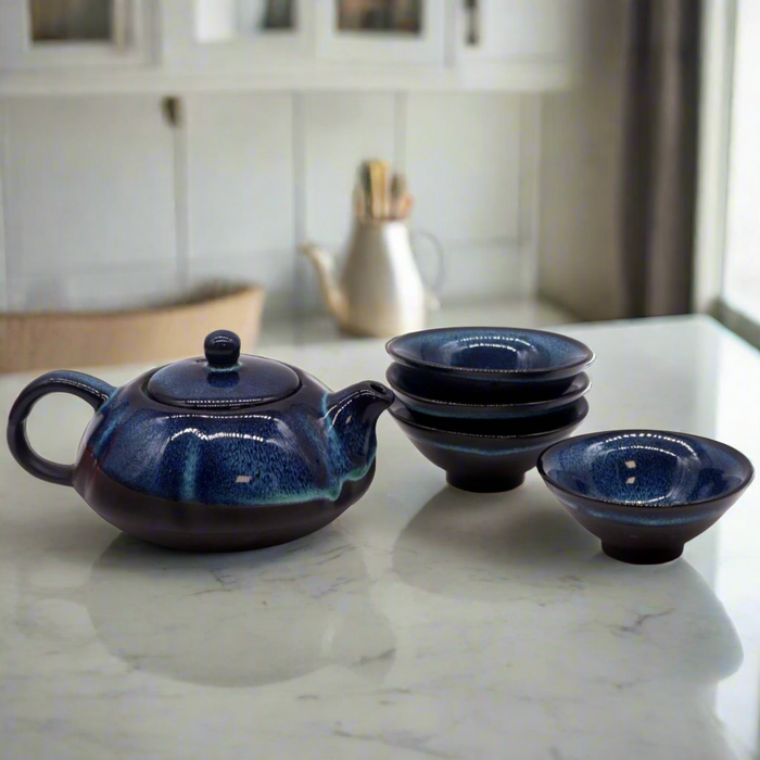 Herbal Blues Teapot Set - Pot & Four Cups