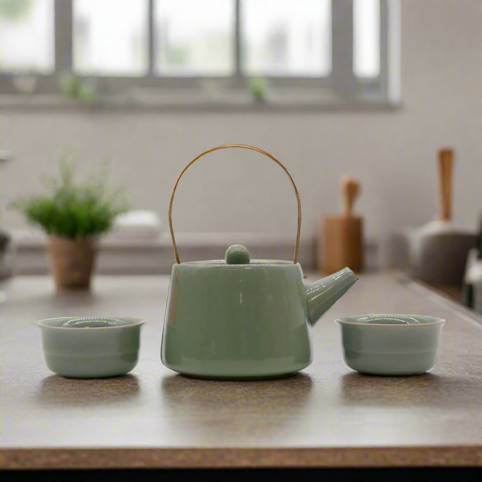 Herbal Jade Teapot Set - Pot & Two Cups