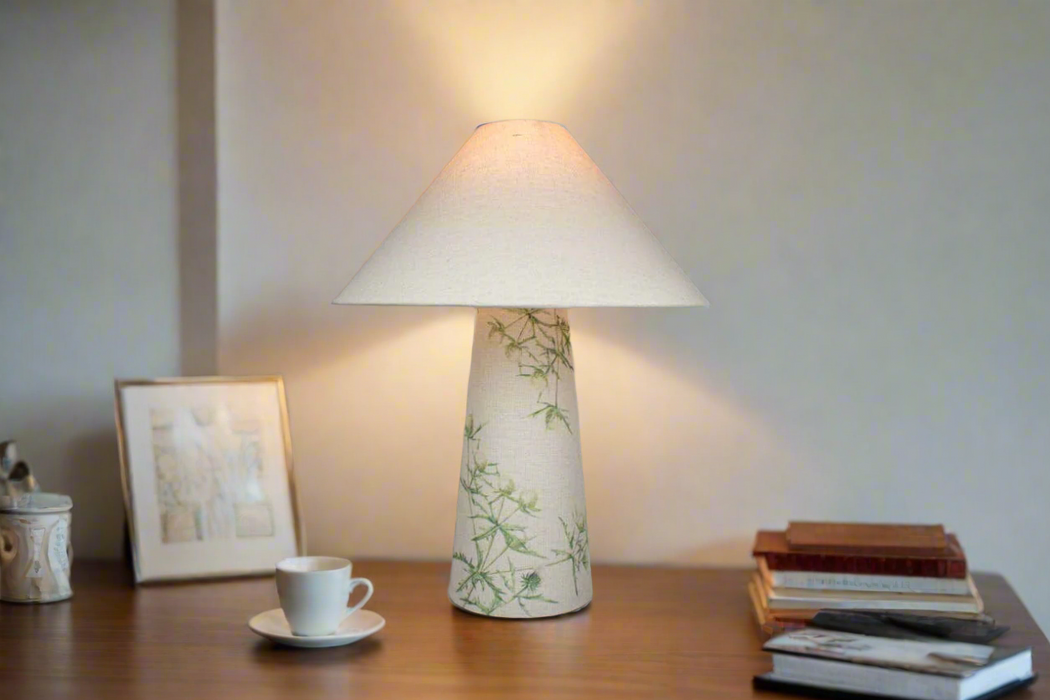 Green Thistles | Fabric Lamp | With Cone Shade | 43cm