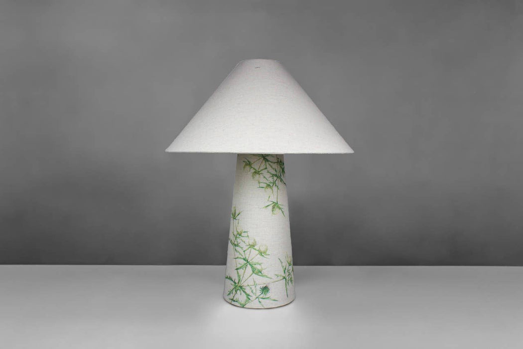 Green Thistles | Fabric Lamp | With Cone Shade | 43cm