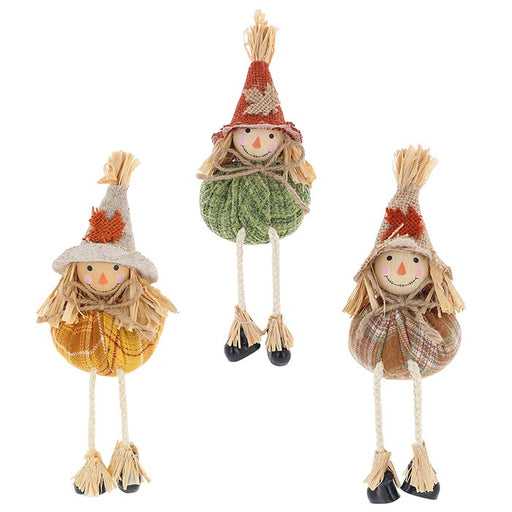 Pumpkin Scarecrow Dangly Legs - Yellow/green/Brown