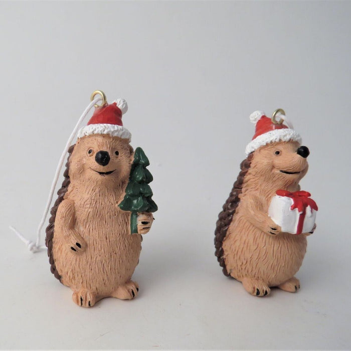 Hedgehog! Resin Hanging Christmas Tree Decorations - Set of 2