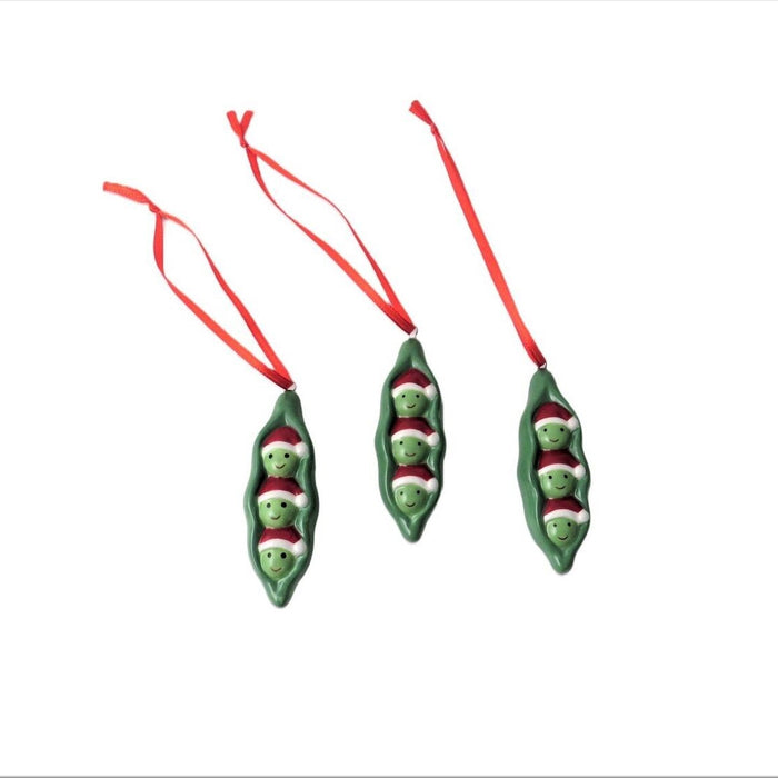 Pea Pod! Ceramic Hanging Christmas Tree Decorations-Set of 3