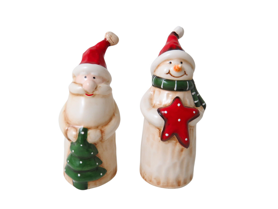 Ceramic Santa & Snowman set of 2