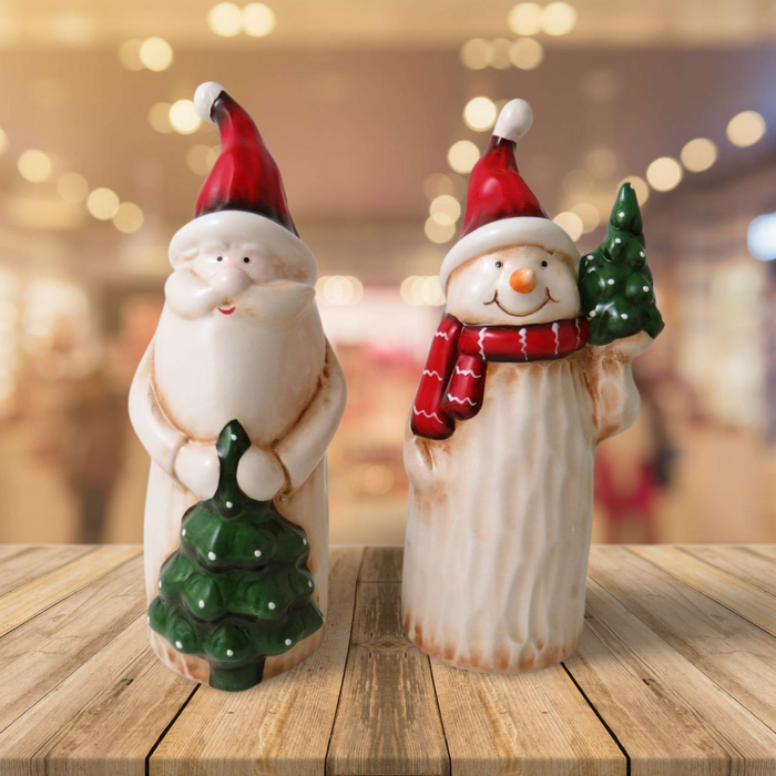 19.5cm Ceramic Santa & Snowman set of 2