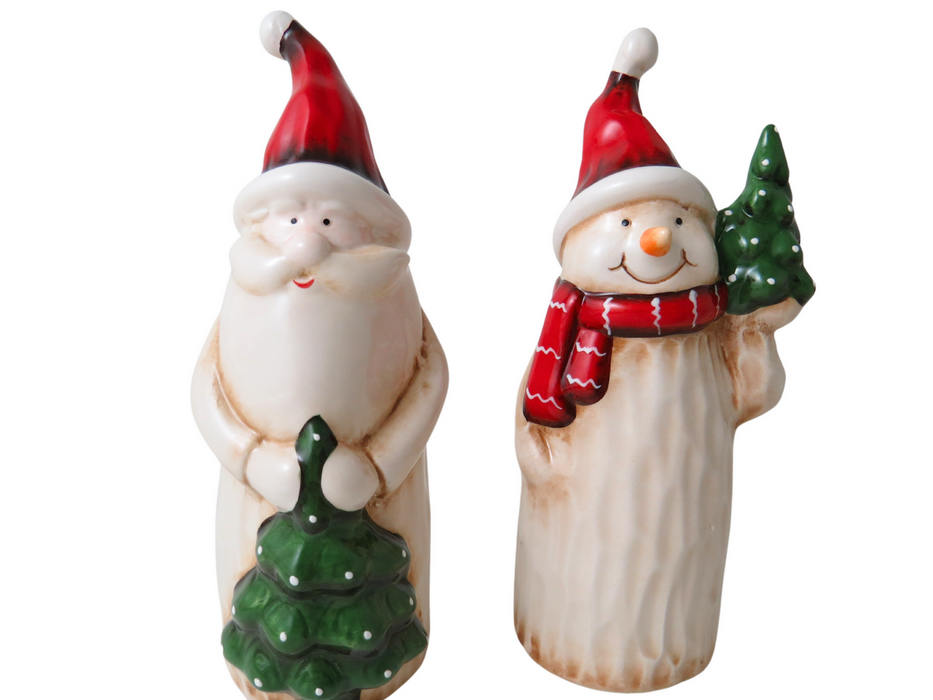 19.5cm Ceramic Santa & Snowman set of 2