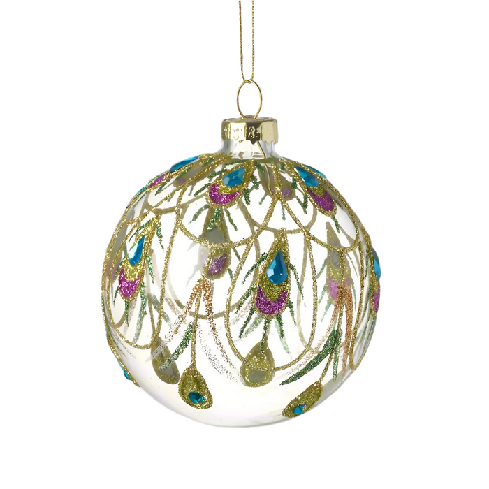 Clear Christmas Bauble Peacock Design