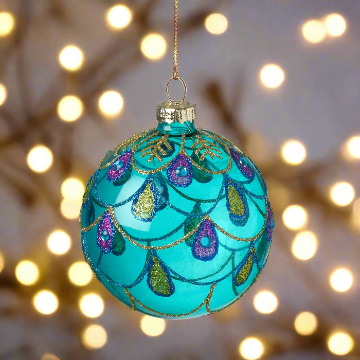 Blue Christmas Bauble Clear Peacock Design