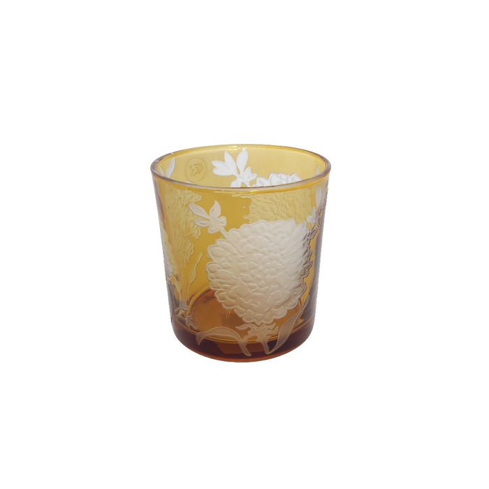 Amber Floral Glass Tealight Holder