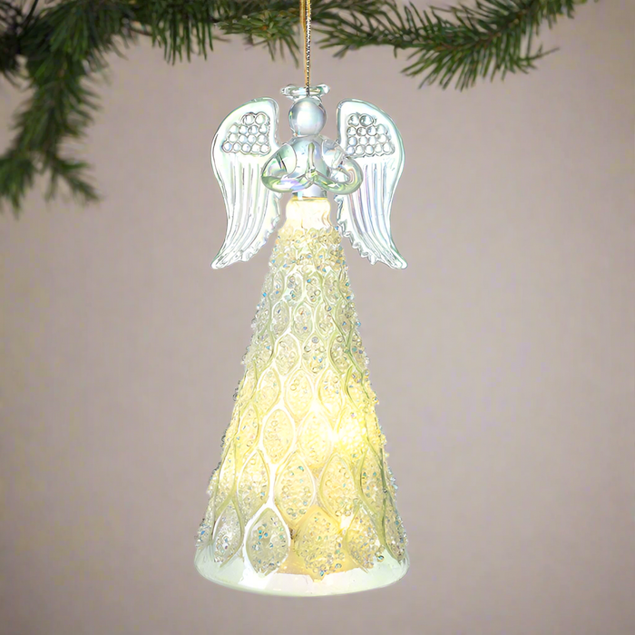 Light up Beaded Glass Angel Decoration - Hanging / Free Standing 15cm