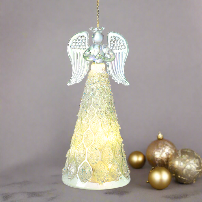 Light up Beaded Glass Angel Decoration - Hanging / Free Standing 15cm