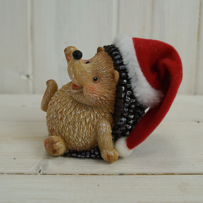 Waving Hedgehog Wearing A Santa Hat