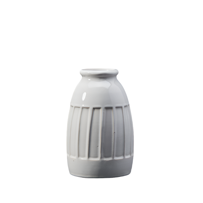 White Ceramic Stripe Vase - 24.5cm