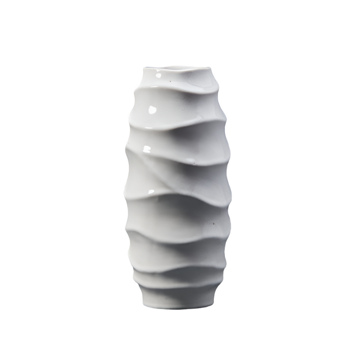 Tall White Ceramic Wavy Vase - 31cm