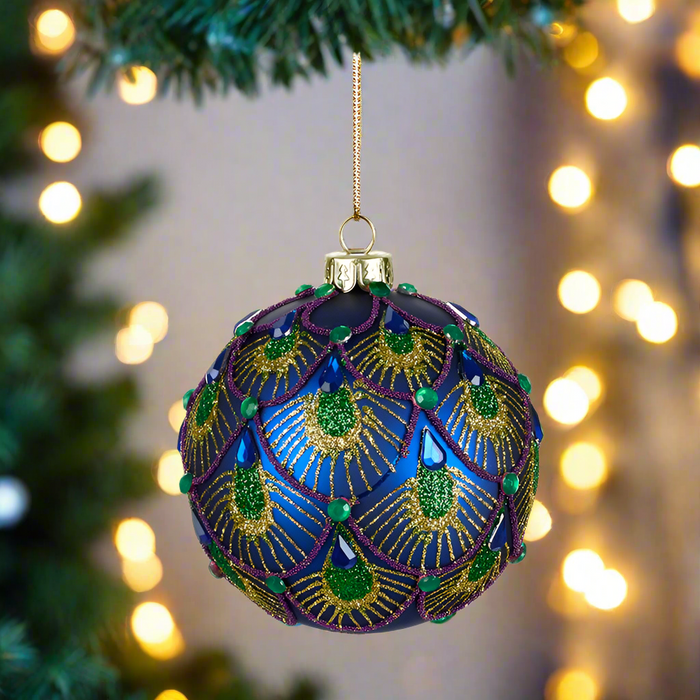 Dark Blue Christmas Bauble Emperor Peacock Design