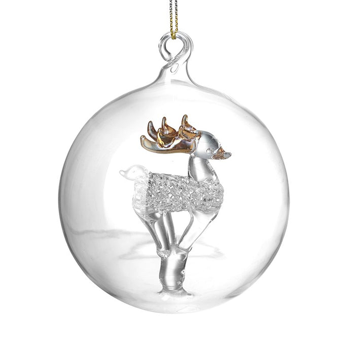 Glass Reindeer In Glass Sphere Bauble