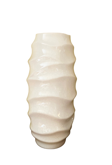 Tall White Ceramic Wavy Vase - 31cm