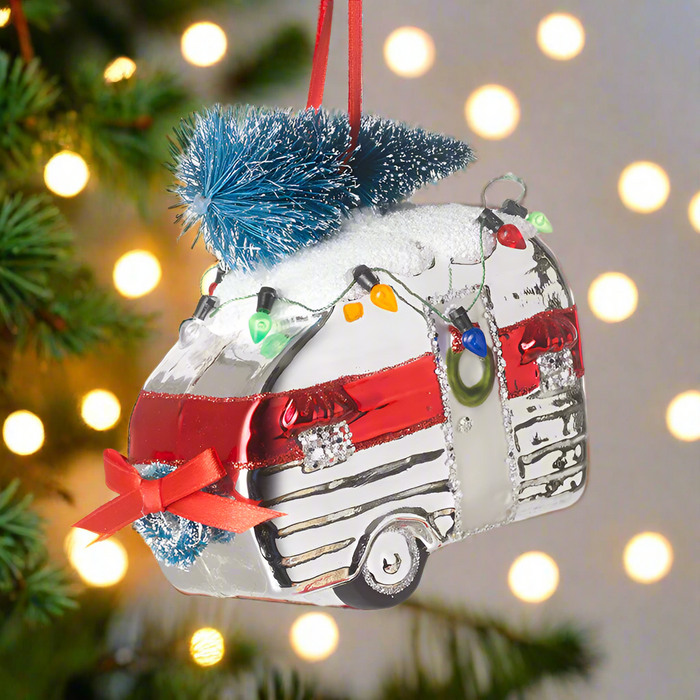 Caravan Glass Christmas Bauble