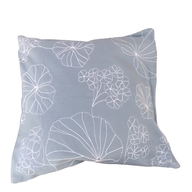 Blue Embroidered Floral Cushion