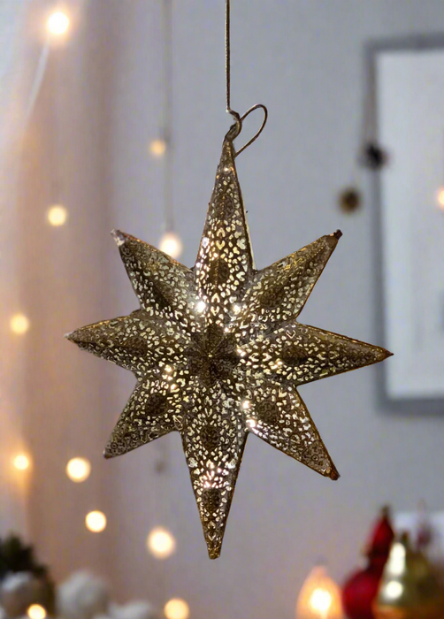 Light up Star Bauble - Moroccan Style Antique Bronze - 3 Sizes