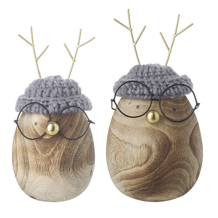 Wooden Egg Figures In Glasses & Hats Set of Two