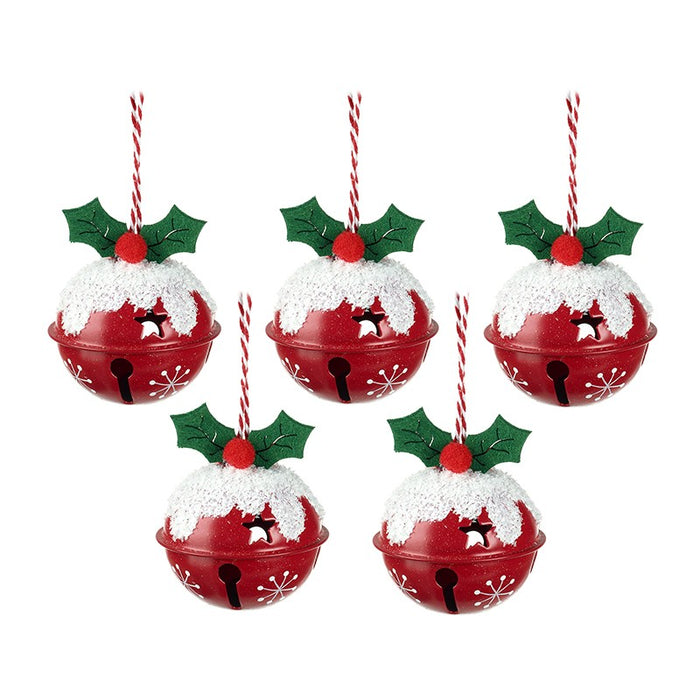 Set Of 5 Red Xmas Pudding Bells