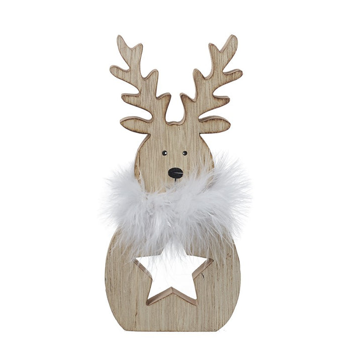 Star Cut Out Wooden Deer With Scarf