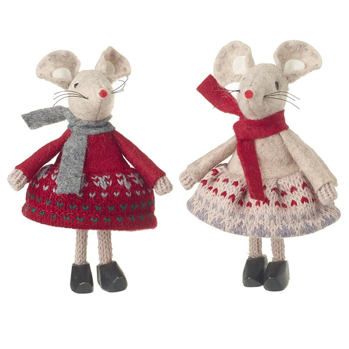 Felted Mice In White And Red Knitted Dresses