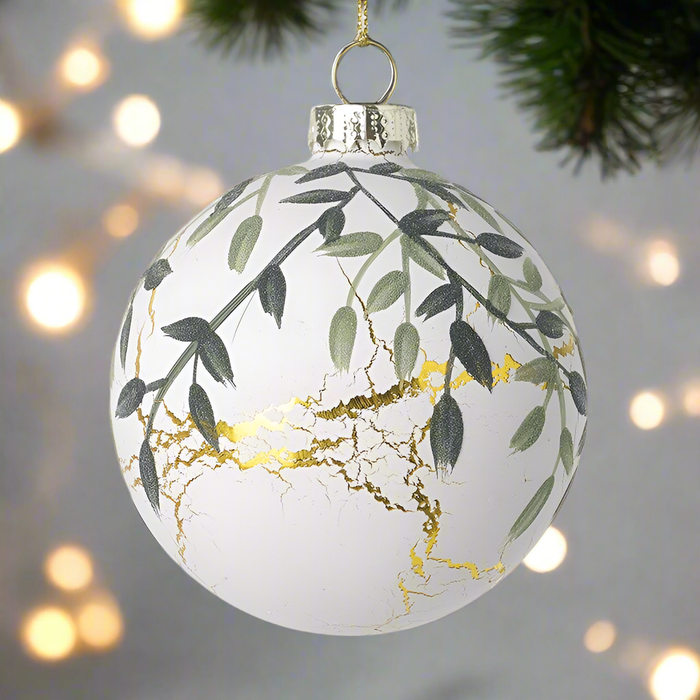 White and Green Leaves Botanical Bauble - Two Styles