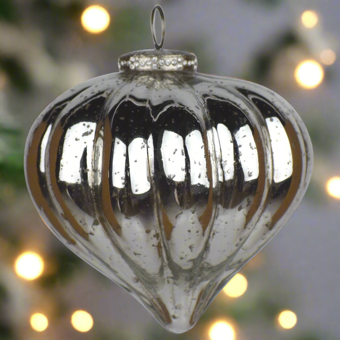 Traditional Christmas Bauble - Large Silver Teardrop  - Heirloom Collection