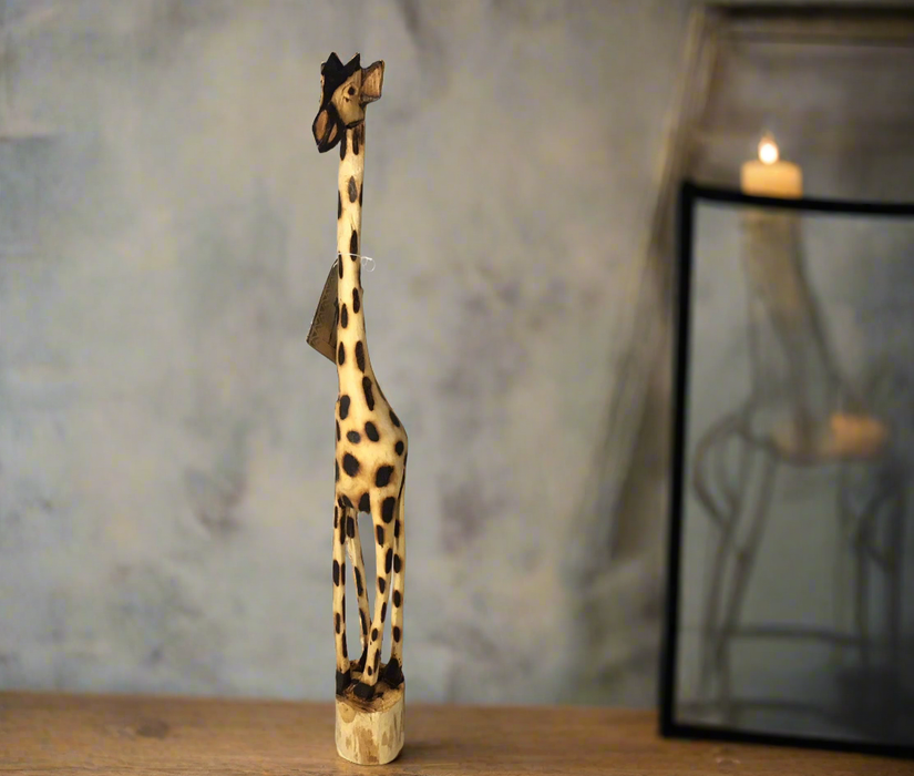 Hand Carved Wooden Giraffe - 65cm Tall