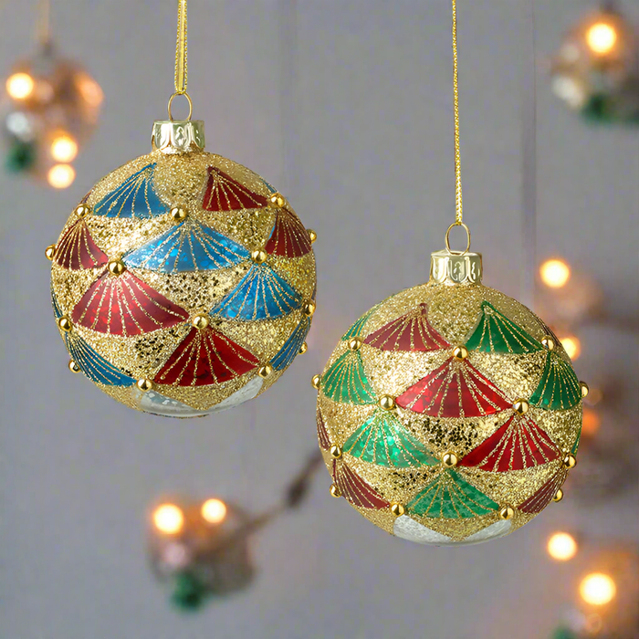 Fan Design Red, Green & Blue Christmas Bauble