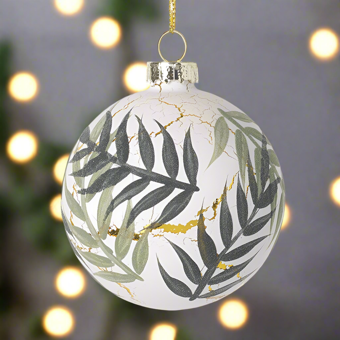 White and Green Leaves Botanical Bauble - Two Styles