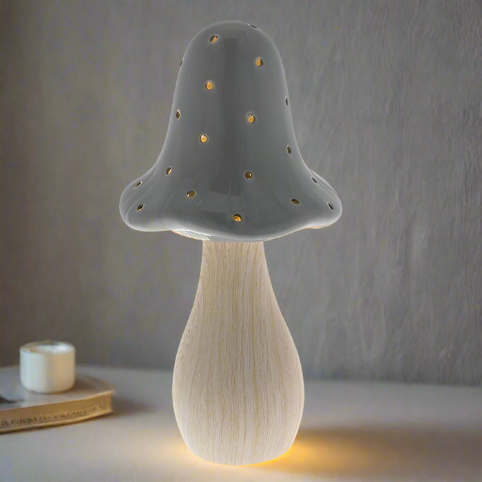 Ceramic Mushroom Glow Lamp Large Grey