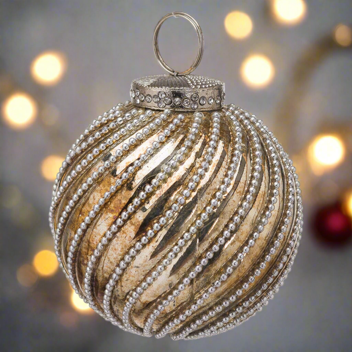 Traditional Christmas Bauble - Pearl Swirl Burnished Golden Tones  - Heirloom Collection