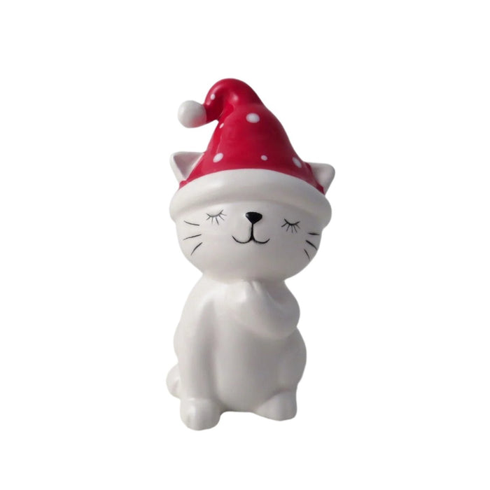 Ceramic Cat With A Red Hat - 12.8cm