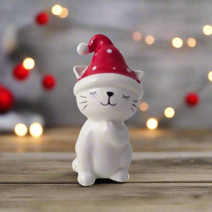 Ceramic Cat With A Red Hat - 12.8cm