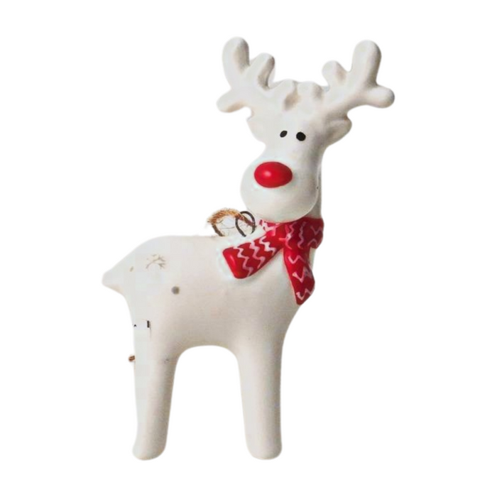 Reindeer With Scarf Ceramic Hanging Christmas Tree Decorations - Set of 2