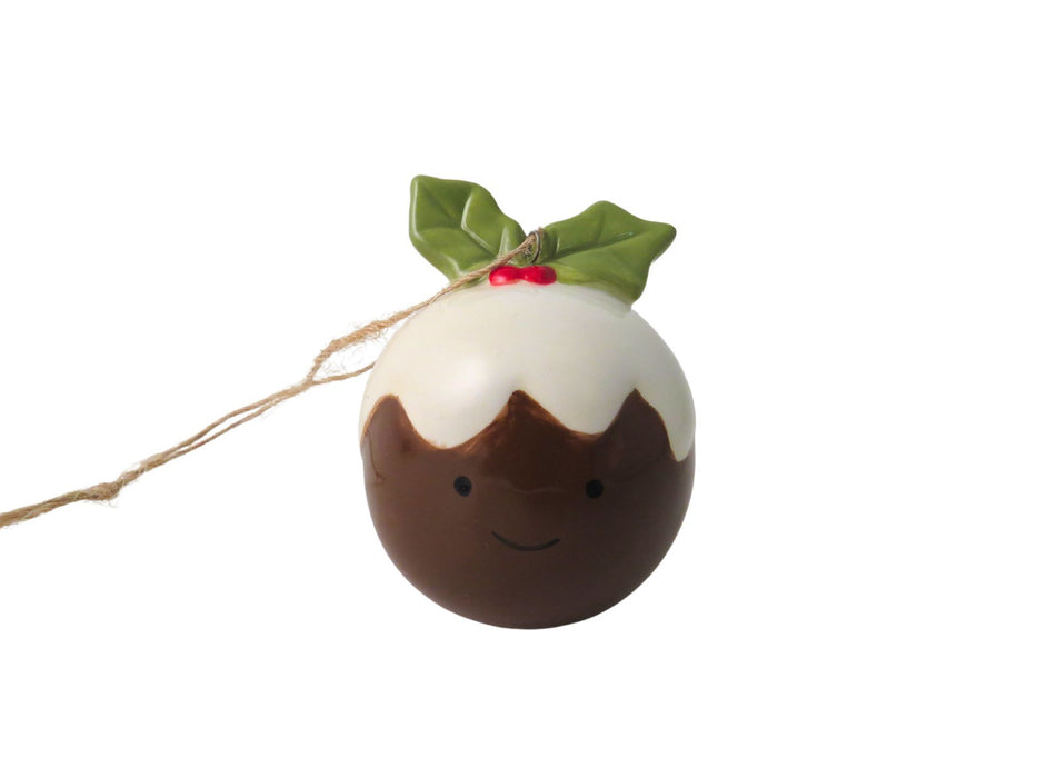 Christmas Pudding Pair - Ceramic Hanging Christmas Tree Decorations - set of 3