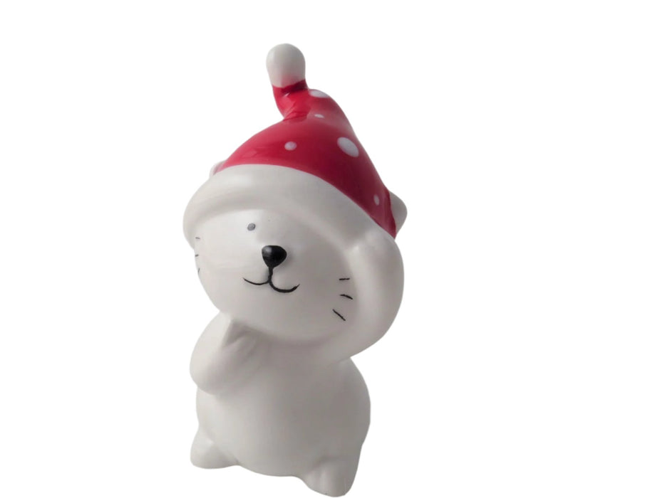 Ceramic Cat With A Red Hat - 10.5cm