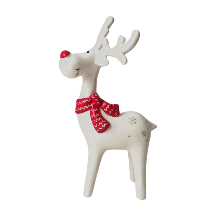 Standing Reindeer With Scarf Ceramic Hanging Christmas Tree Decorations - 11.4X19.6CM