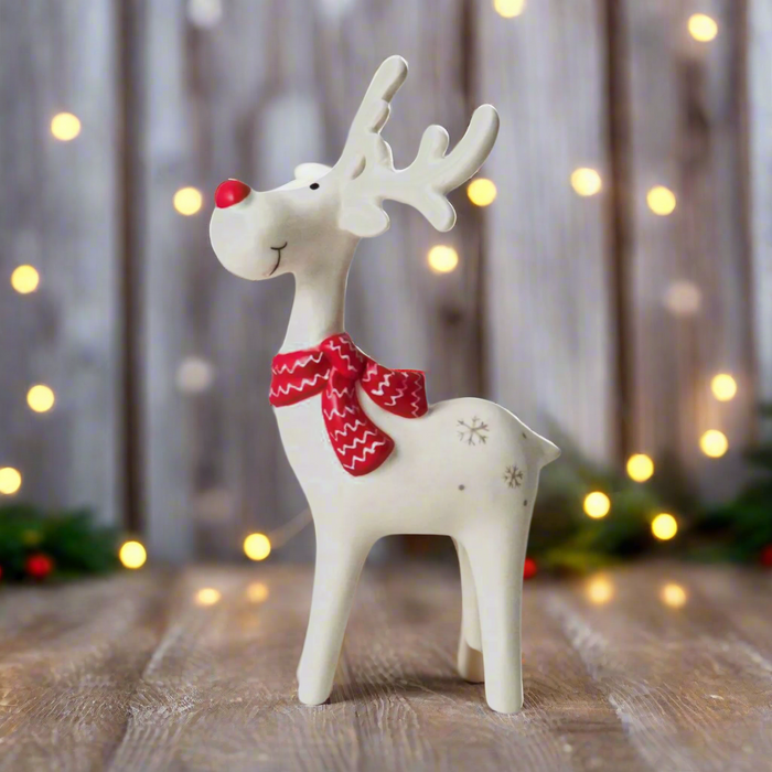 Standing Reindeer With Scarf Ceramic Hanging Christmas Tree Decorations - 11.4X19.6CM