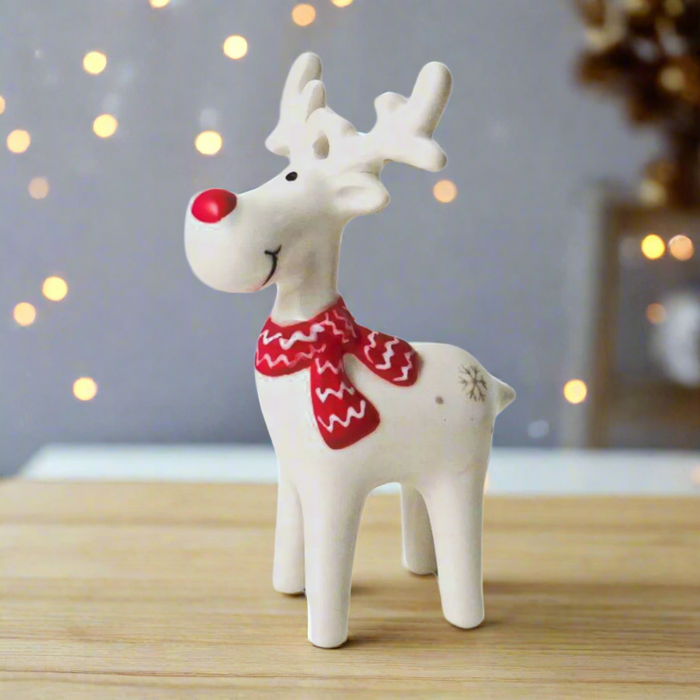 Standing Reindeer With Scarf Ceramic Hanging Christmas Tree Decorations - 6x10cm