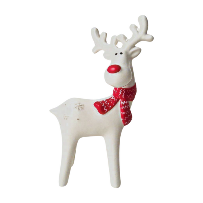 Standing Reindeer With Scarf Ceramic Hanging Christmas Tree Decorations - 9.6X17cm