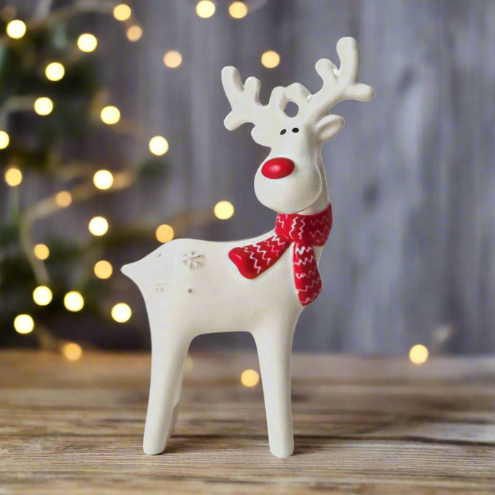 Standing Reindeer With Scarf Ceramic Hanging Christmas Tree Decorations - 9.6X17cm