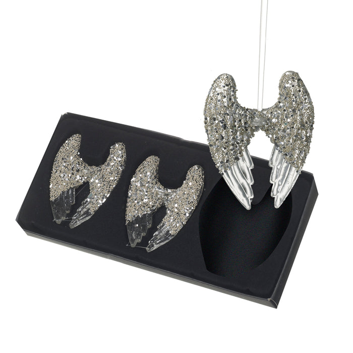 Angel Wings Glass Christmas Tree Decorations - Bronze beaded Glitter Set of 3