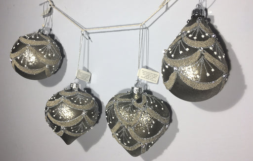 Ornate Set of 4 Dark Silver Christmas Baubles