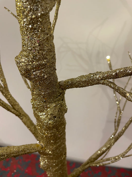 Gold Glitter Led Light Up Christmas Birch Tree - 120cm 